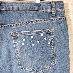 Christopher & Banks Sz 14 Distressed Stretch Jeans Blue Denim Embellished Pocket